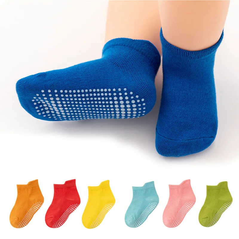 6 Pairs Baby Socks Cotton Glue Dot Antiskid Children's Socks Candy Color Spring Summer Kids Socks 0-7 Year