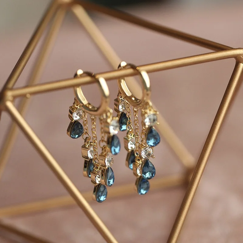 2023 New Fashion Korean Delicate Light Luxury Zircon Tassel Earrings Ladies Jewelry Party Gift Wholesale Direct Sales