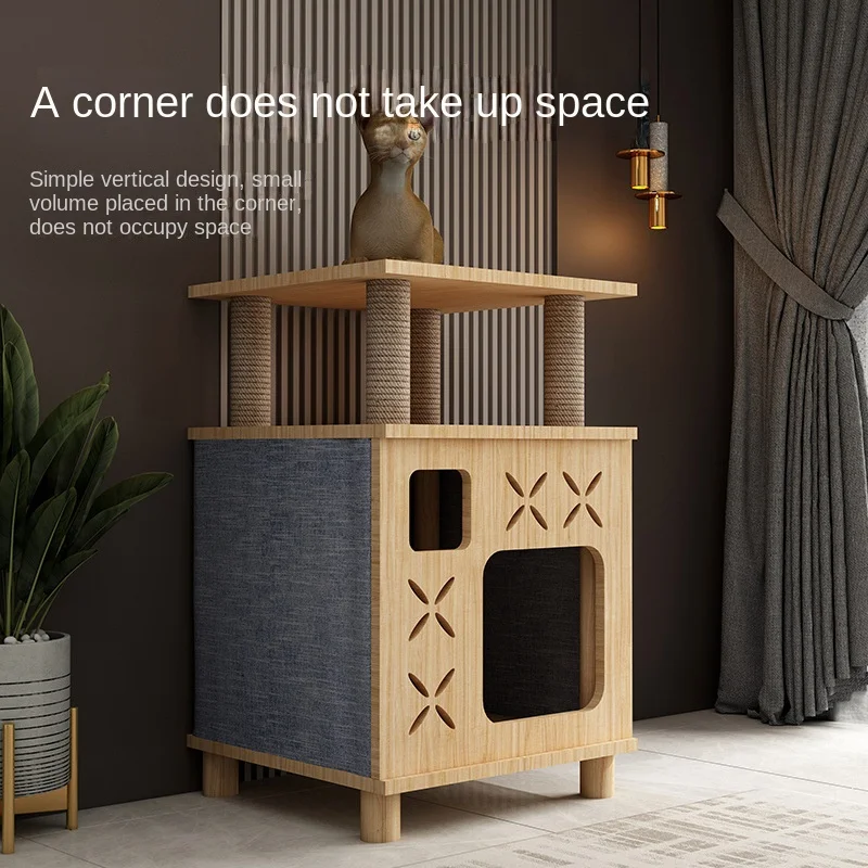 Solid wood environmentally friendly closed cat house universal four seasons cat villa climbing frame bedside table