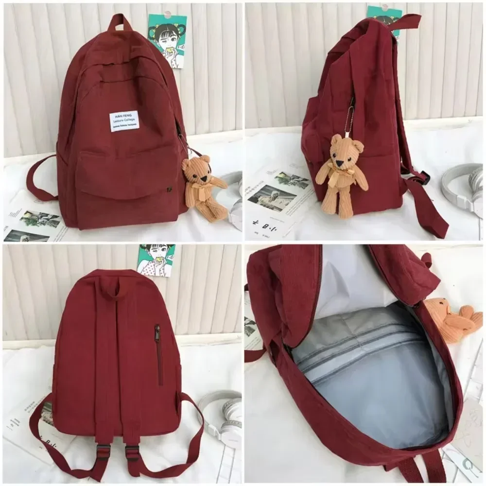 Retro Corduroy Backpack for Women, Large Capacity Book Bag High School College Students, Fashion Rucksack