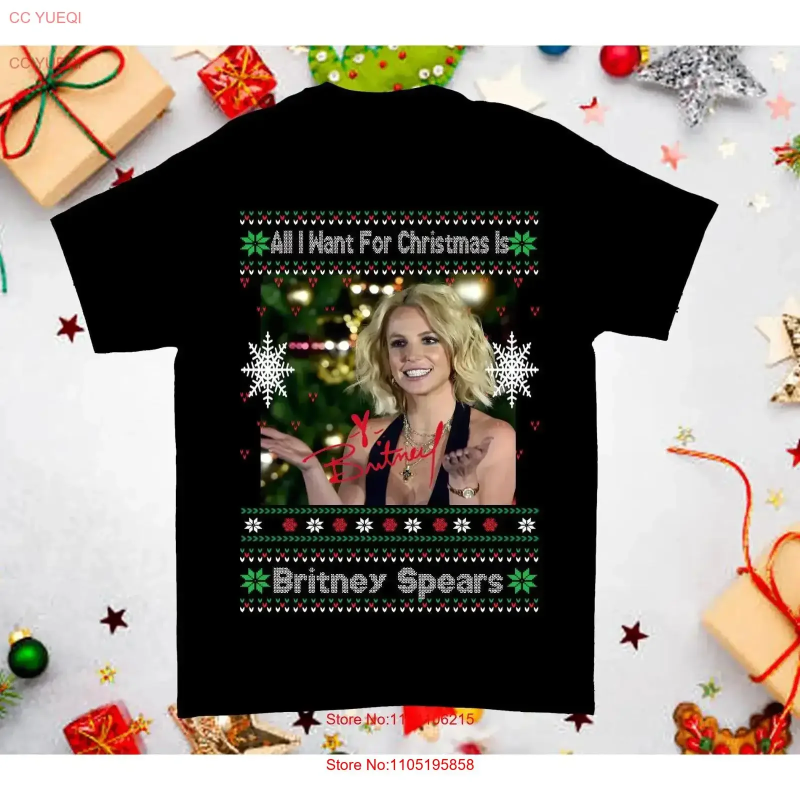 

Ugly Britney Spears Merry Christmas Black All Size T Shirt AG463 vintage Washed homme Stretched Breathable Versatile Casual