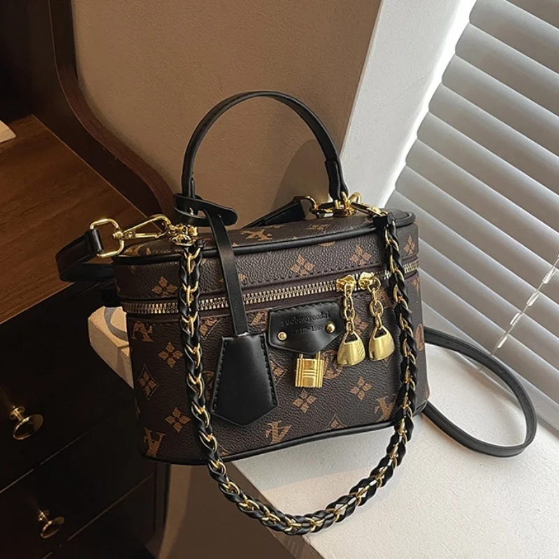 Women Vintage Printed Box Bag, Fashion Chain Strap Handbag, Versatile Shoulder Crossbody Mini Square Purse