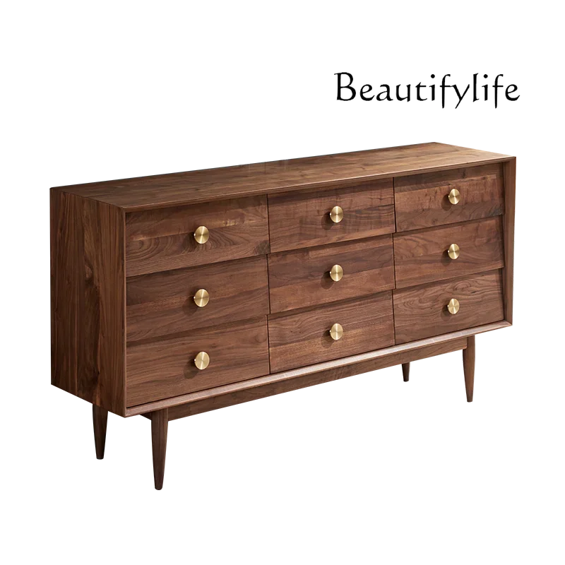 

North America Black Walnut Solid Wood Chest of Drawers Nordic Light Bedroom Storage Cabinet Simple Storage Entrance Cabinet