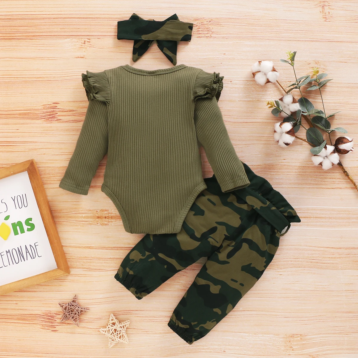 Newborn Baby Camouflage Clothing Set with Headband Toddler Girls 3Piece Outfit Knitted Sets for Baby Long Sleeve Fall Clothing