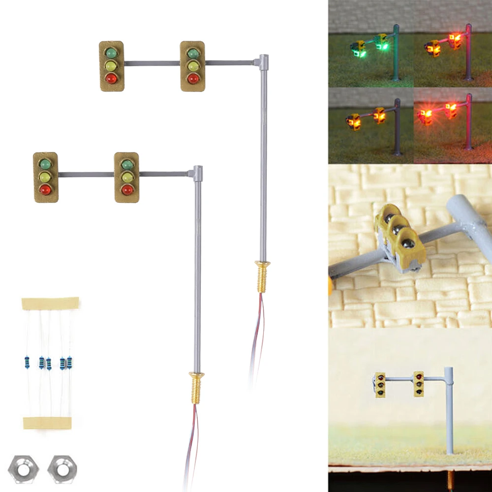 Traffic Lights Model Simulation N Scale Mini Plastic Parking Scene Signal Lamp Diy Sand Table Street Railway 2 Lamps+5 Resistors