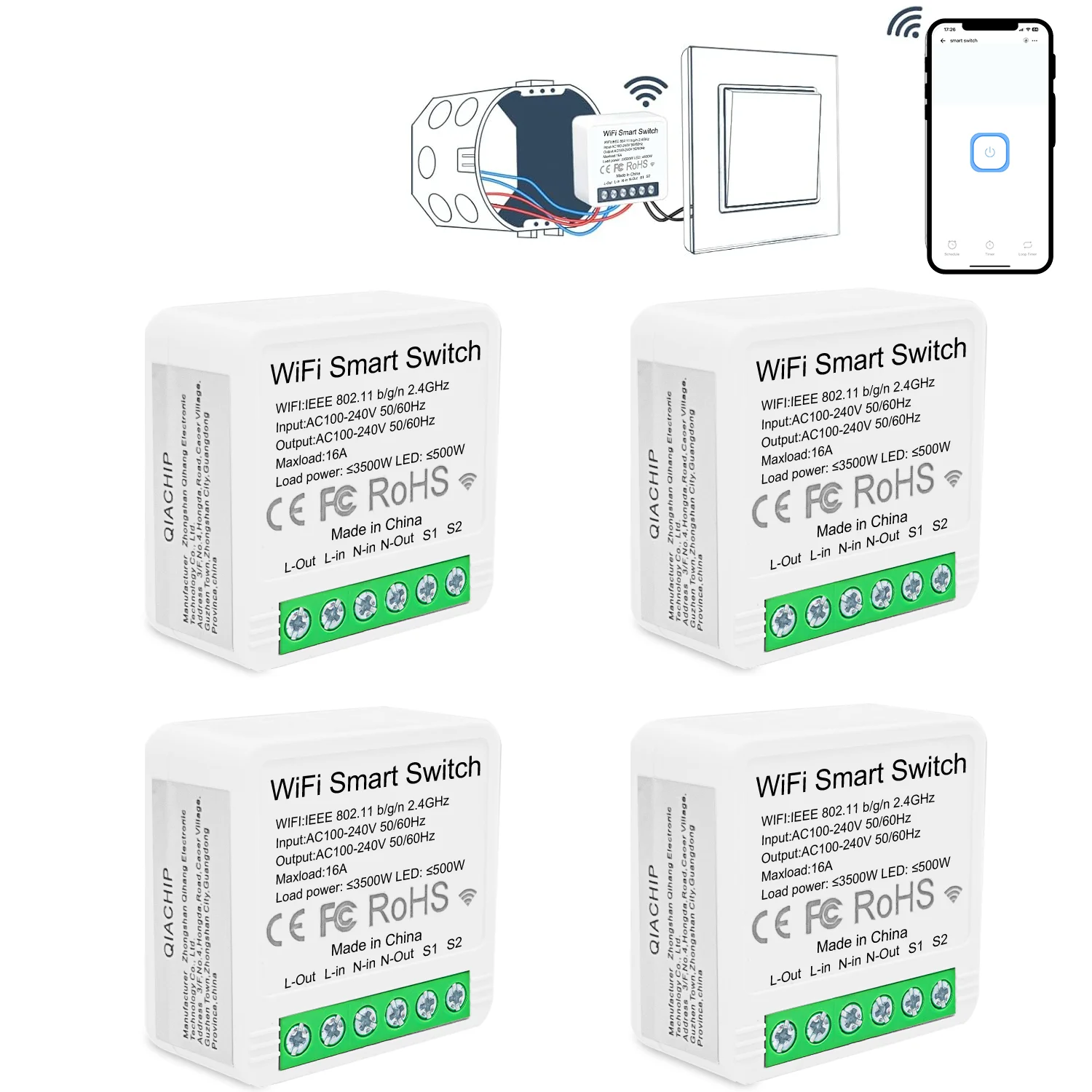 QIACHIP WiFi Smart Light Switch 2 Way Control Module AC 110V 220V Voice Control Ewelink APP Work With Alexa Google Home Alice