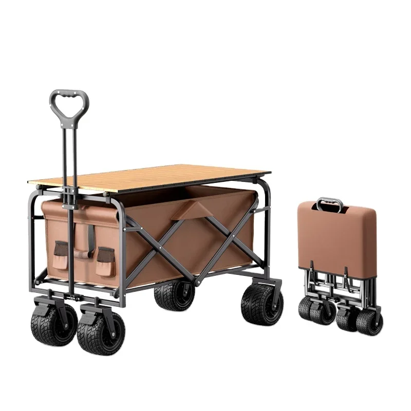 Folding Wagon Cargo Trolley Foldable Trolley Multi Terrain Trailer Pull Outdoor Patio Garden Canvas Truck