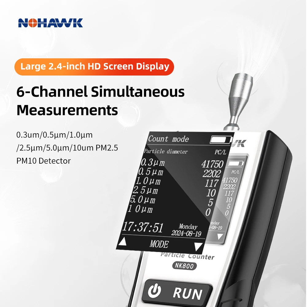 NOHAWK Dust Particle Counter PM2.5 PM10 Detector Dust Particle  Concentration Tester Quality Monitor for 1000-Class Clean Room