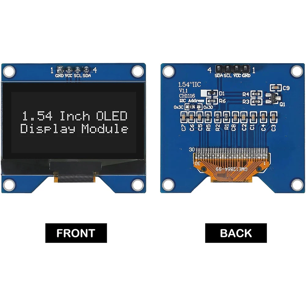 1.54 Inch OLED Module 12864 128x64 SSD1309 Driver IIC I2C Serial Interface Self-Luminous Display Board for Raspberry Pi