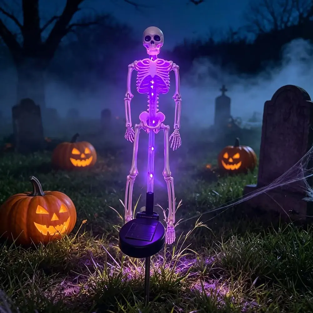 Halloween Skeleton Stake Light Outdoor Solar Garden Lights Waterproof 3D Horror Skeleton Purple Orange Stake Lights Party Decor
