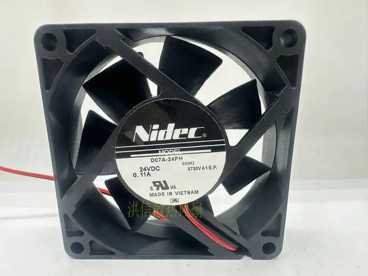 Nidec D07A-24PH DC 24V 0.11A 70x70x25mm 2-Wire Server Cooling Fan