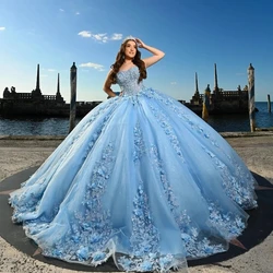 Angelsbridep Sky Blue Ball Gown 15 Year Old Quinceanera Dresses With Bow Lace Appliques Sweet 16 Evening Party Dress