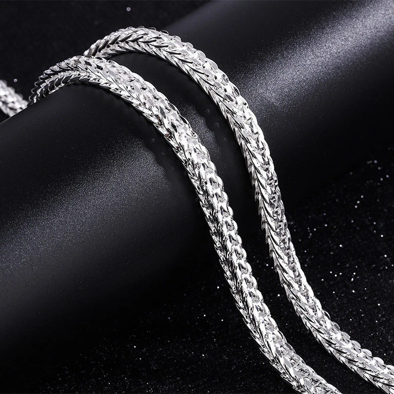 OUYADI 999 Sterling Silver Men Foxtail Chain Necklace Retro Woven Thick Chain Male Fashion Hip‑hop Jewelry Gift