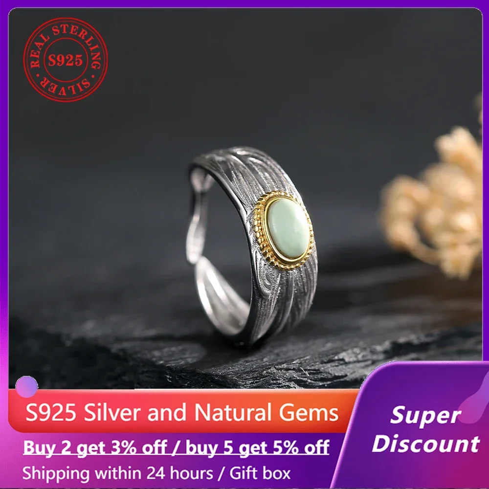 

925 silver men's ring paired with natural turquoise and sapphire women's ring, high-end wedding jewelry with adjustable size