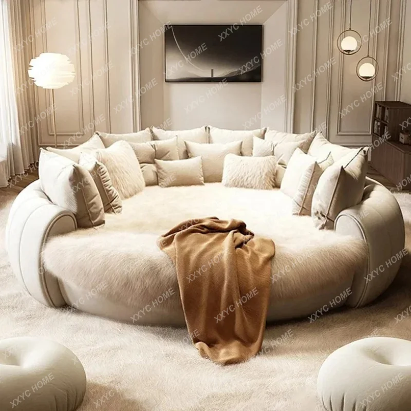 A  Light Luxury Round Bed Cream Wind Bedroom Wedding Bed Princess Aesthetics Fashion Letto Matrimoniale