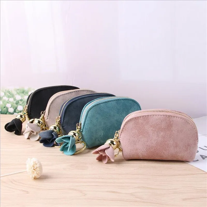 2026 New Fashion Ladies PU Leather Mini Wallet Card Key Holder Zip Coin Purse Floral Pendant Clutch Bag Small Handbag Bag
