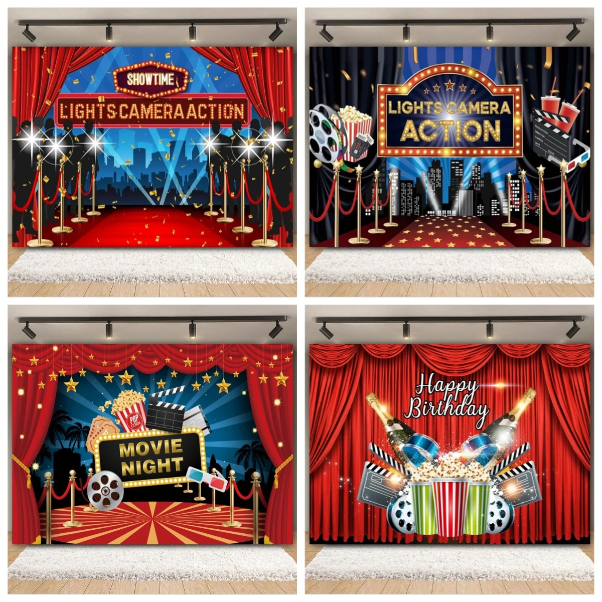 

Cinema Movie Night Backdrop Photography Hollywood Red Carpet Film Event Star Casino Poker Adult Birthday Party Photo Background
