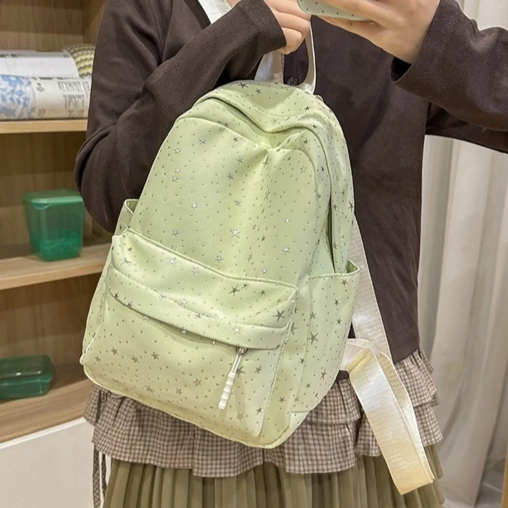 Casual Print Star Backpack Large Capacity Lightweight Nylon Backpack College Style Shoulder Bag Students School Bag Travel