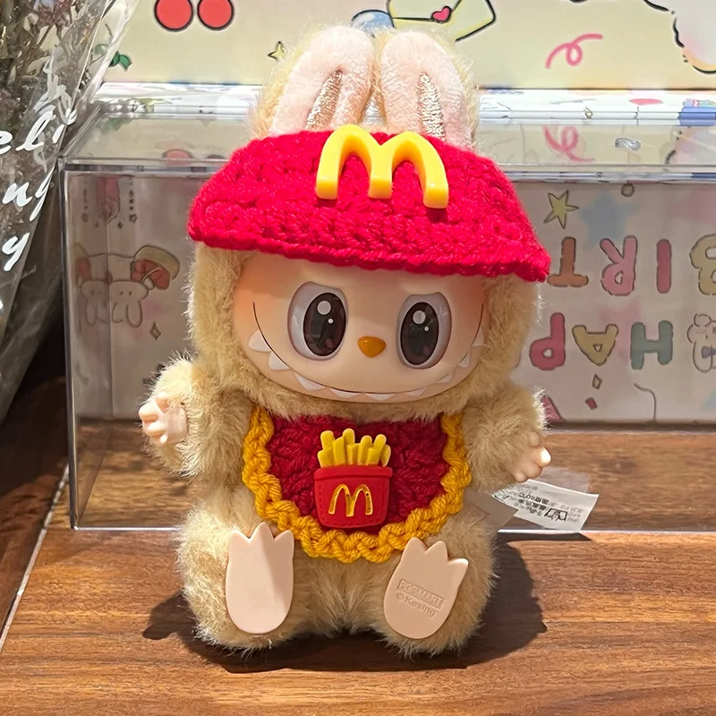 ل 17 سنتيمتر Labubu mcdonalds الملابس مجموعة لطيف برغر المنسوجة همبرغر الزي 3.0 Labubu الملابس قبعة حقيبة كروسبودي إكسسوارات دمي