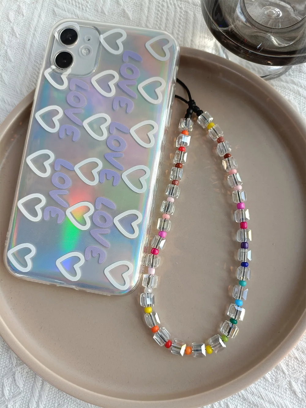 Kpop Phone Charm Clear Crystal Cube Sugar Colorful Beads Chain for Cell Phone Telephone Lanyard Jewelry Manufacturer Wholesale