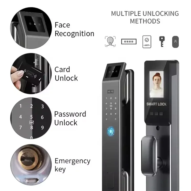 Tuya APP WiFi Control de voz reconocimiento facial cerradura de puerta inteligente cerradura de puerta Digital electrónica cerradura de puerta completamente automática con cámara