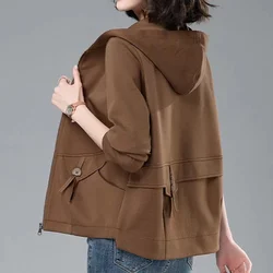 Spring Autumn Women's Hooded Jackets 2023 New Causal Famale Windbreaker Women Basic Coat Zipper Lightweight Jacket Outwear