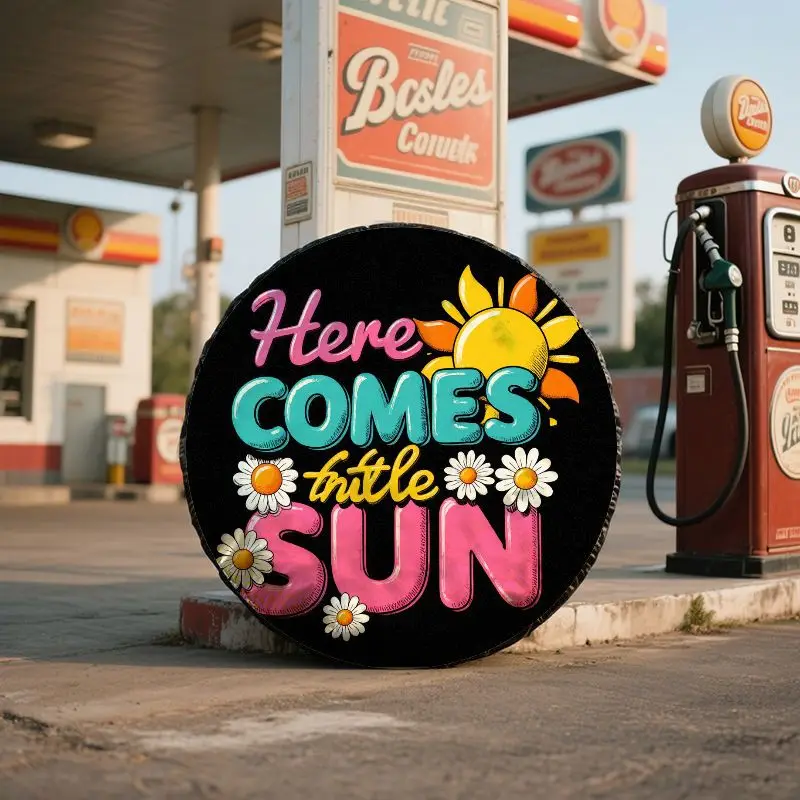Here Comes The Little Sun Tire Cover Daisy Graphic Polyester Durable Spare Wheel Protector For SUV