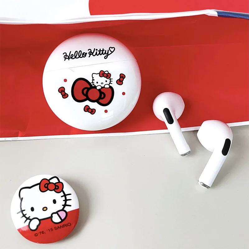 

New Hello Kitty Kawaii Real Wireless Bluetooth Headset Sports Girls Binaural Android For Noise Reduction Bluetooth Headset Gift