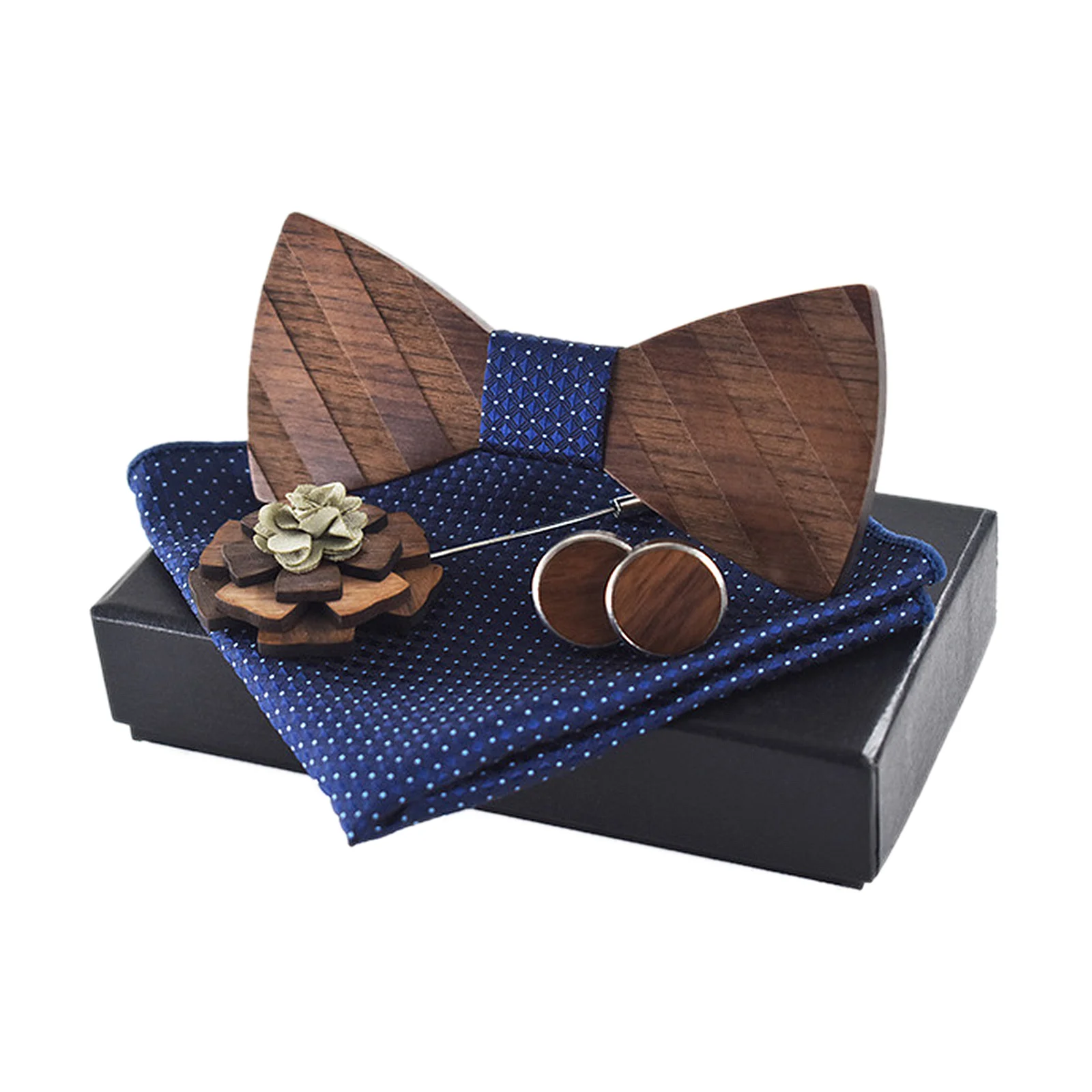 Pin Wooden Bow Tie Set Man Boutonniere for Men Clip and Suspenders Male Clothing Accessories