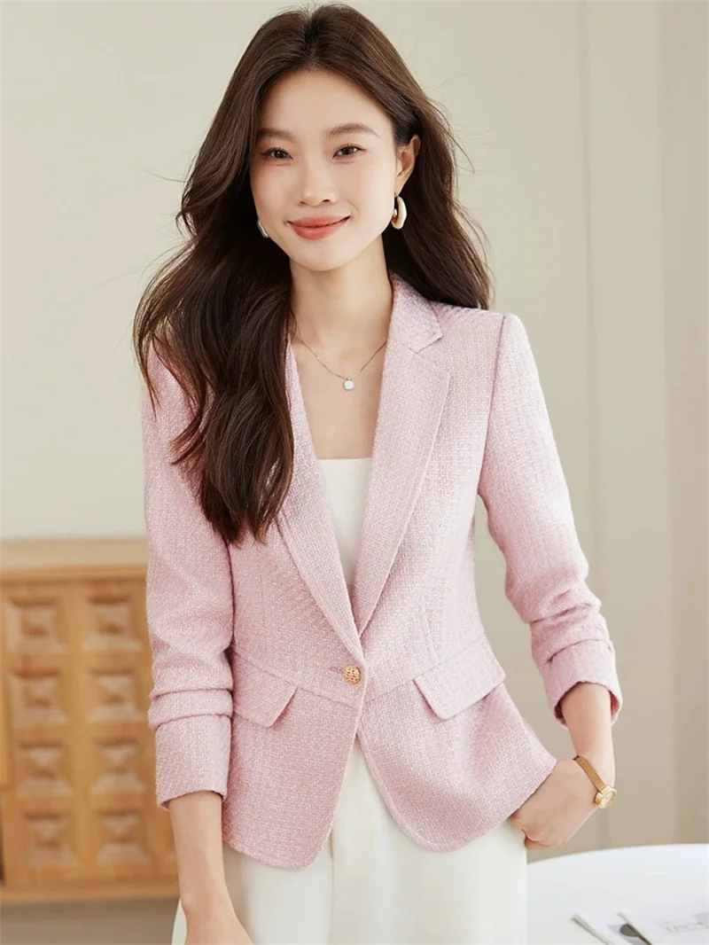 

Small Fragrance Jacket Women Blazers Spring New Single Button Short Jacket Ladies Business Office Suit Jacket Female Outerwear