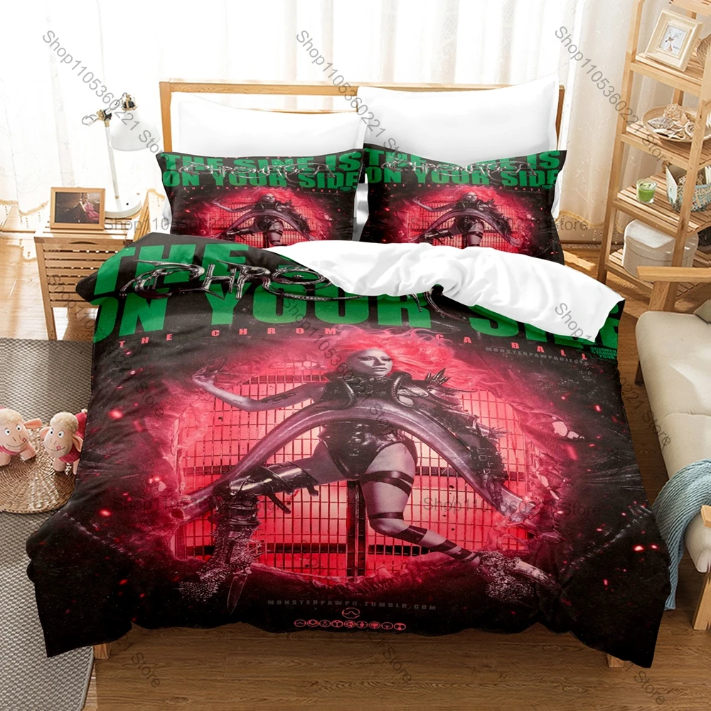 Cool Pop Music Bedding Set 3Pcs The Chromatica Ball Tour Exquisite Singer Print Stylish Home Decor For Gaga Collectors