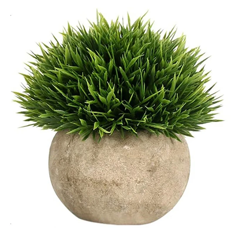 

New Artificial Plant Round Grass With Grey Pot,Indoor And Outdoor Fake Plants Plastic Plant For House Office Desk Bedroom