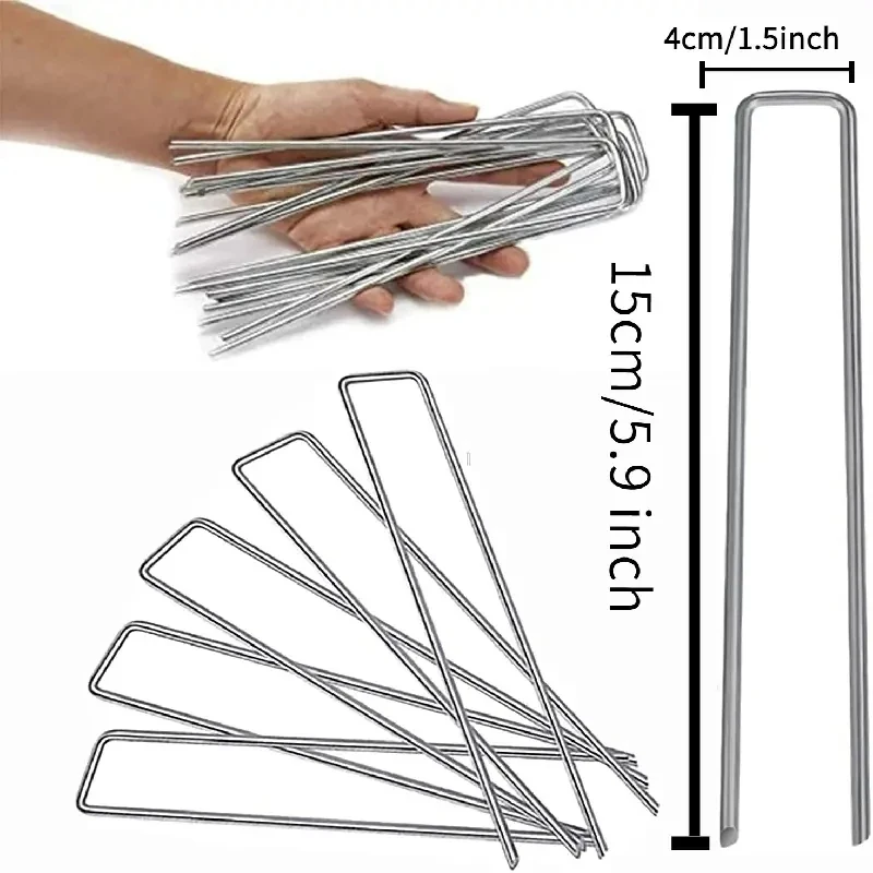 U-shaped Ground Nails Pipe Mulch Nails Green Lawn Succulent Tent Fixed Galvanized Steel Nails Grass-proof Cloth Ground Nails