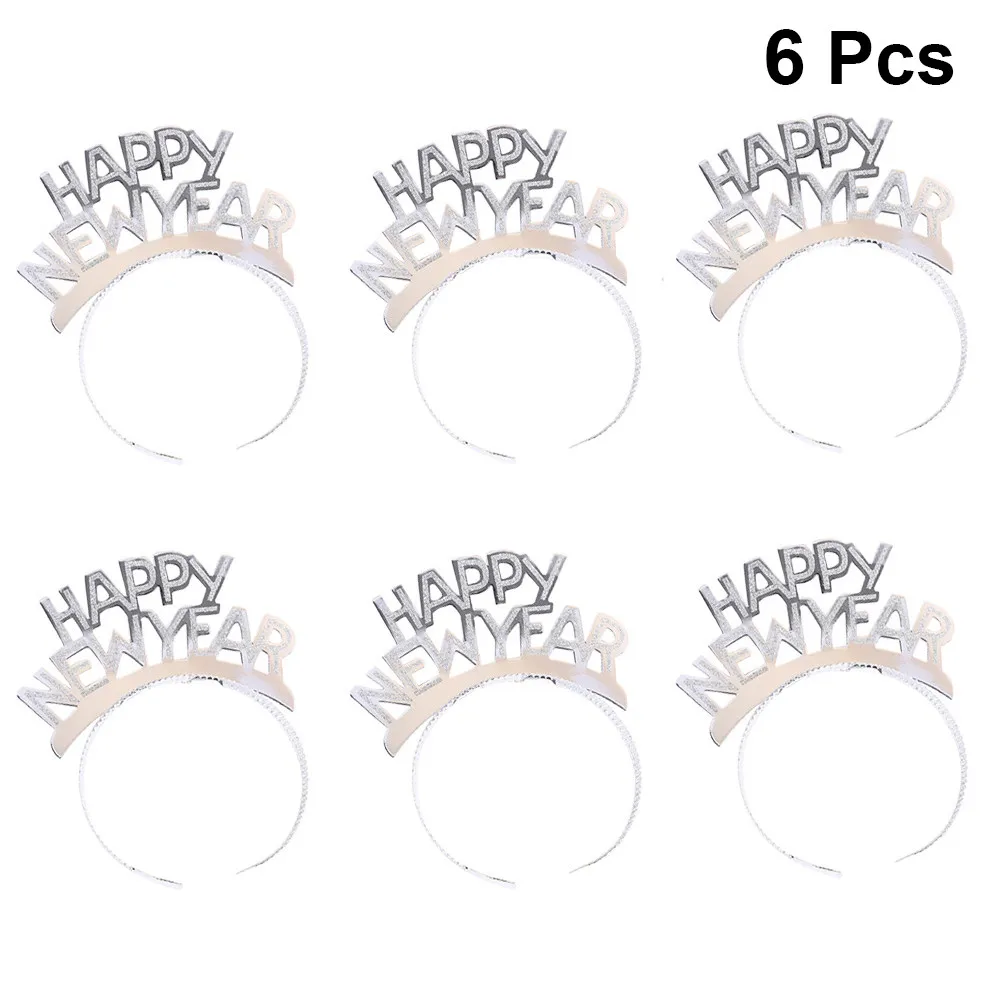

6 шт. серебряных алюминиевых новогодних ободков для волос, украшения с блестками, реквизит для вечеринок, аксессуары для костюмов, фотоаксессуары