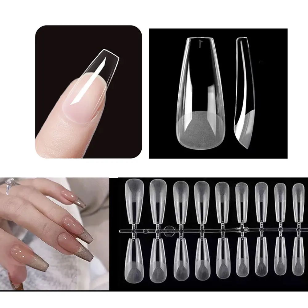 120Pcs Fake Nail Tips Soft Gel  X Coffin False Press On Nail Tips For Nail Extension Tips System Stiletto Nails American Capsule