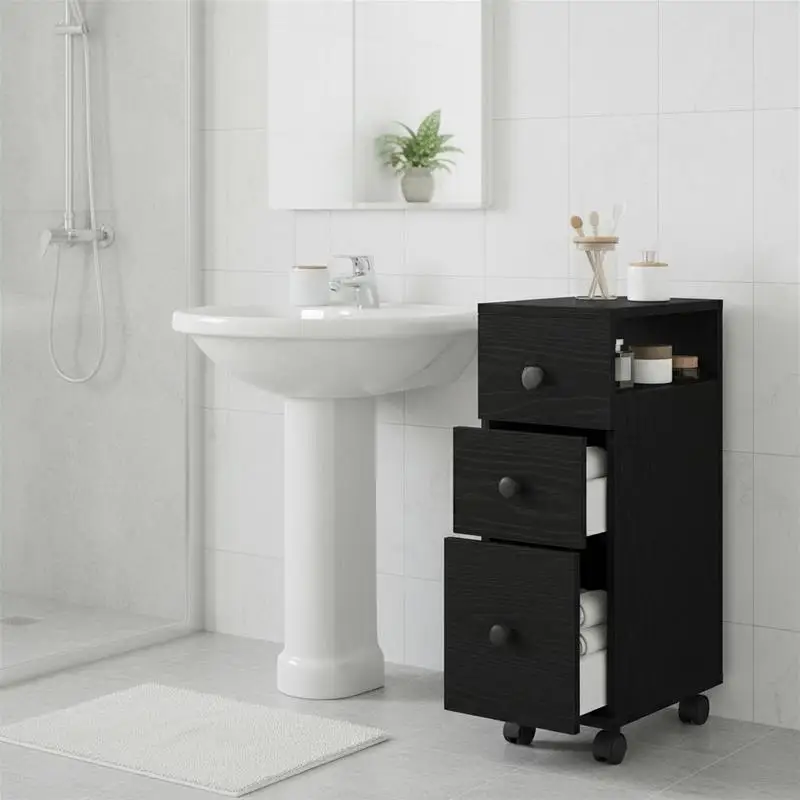 Badezimmermöbel-Set mit Rollen, Eiche schwarz