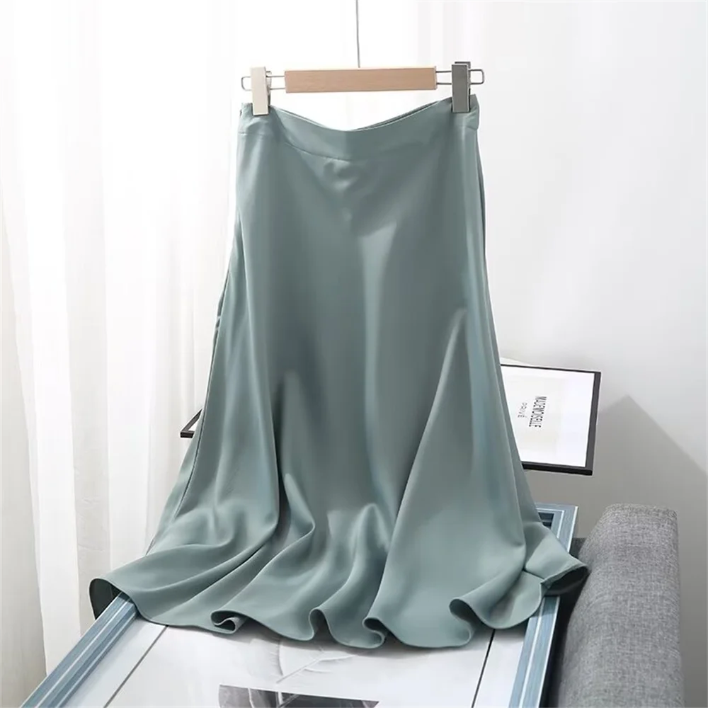 Cos Lris 2024 Summer Women\'s Commuting Versatile Simple Style A-Line Skirt Drape Solid Color Glossy Skirt