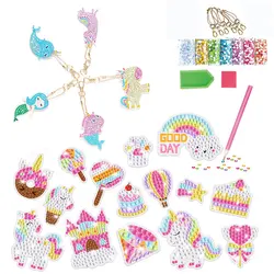 Kit de pintura de diamantes DIY para niñas y mujeres, llavero de dibujos animados, arcoíris, unicornio, Gema 5D, mochila colgante, decoración, bordado de diamantes