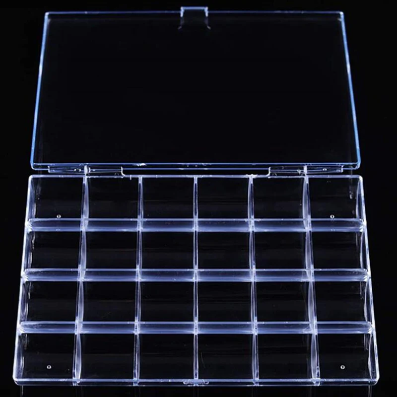 1pcs 12/21/24 Grids Compartment Transparent Medicine Box Jewelry Stones Packing Plastic Removable Box Nail Art Tool Storage Case