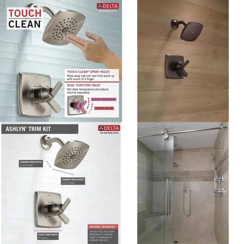 

Dual-Handle Shower Faucet with Touch-Clean Showerhead, 17 Series Trim Kit (Stainless Steel)