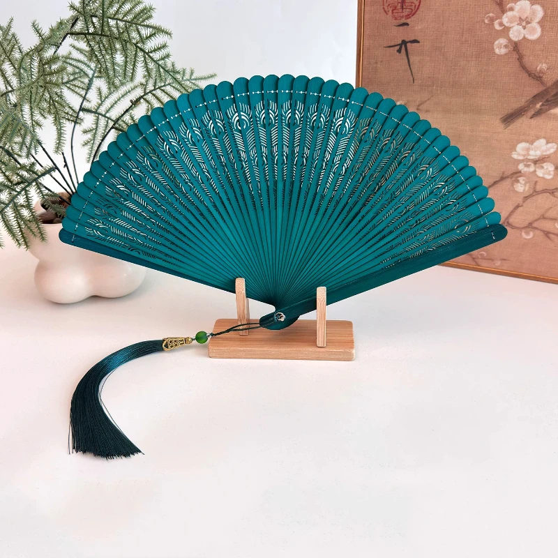 Handmade Hollow Bamboo Folding Fan Portable Summer Cooling Daily Fan for Hanfu Cheongsam Gift