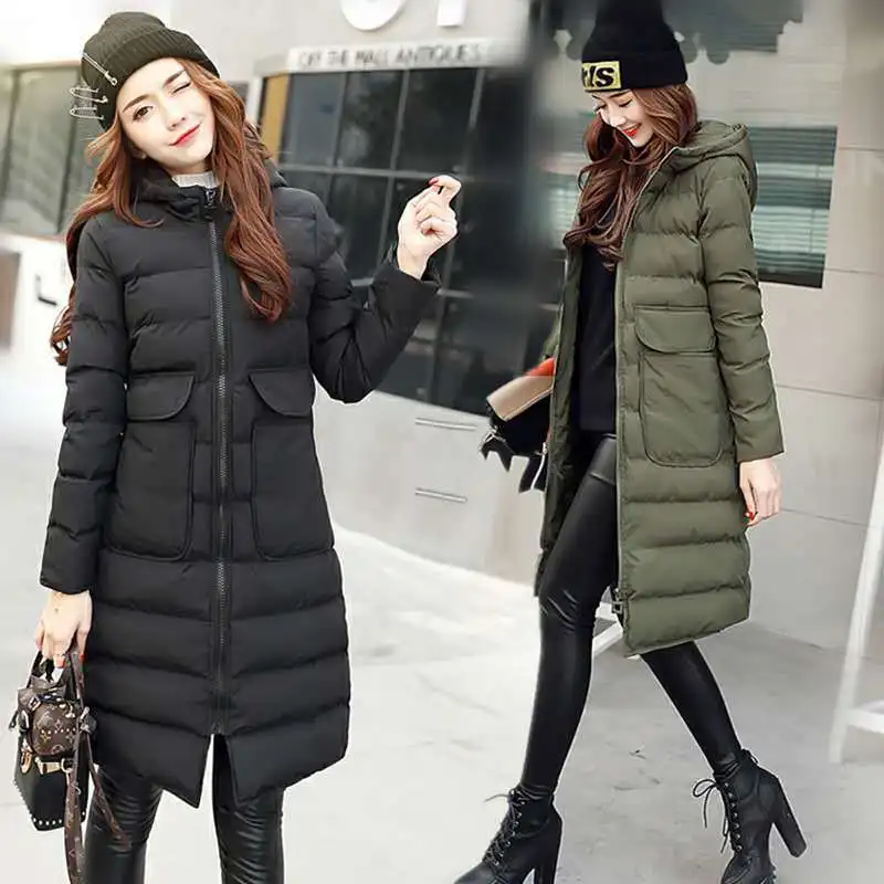 

Ladies Fashion Winter Coat Women Down Cotton Hooded Jacket Woman Casual Warm Outerwear Jackets Female Girls Black Clothes VA1160