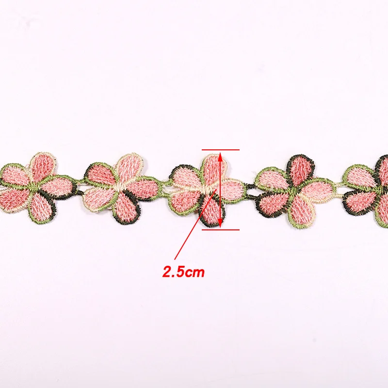 2Yards Embroidery Color Cherry Flower lace Trim Barcode DIY Clothes Necklace Collars Sewing Handmade Decoration Accessories