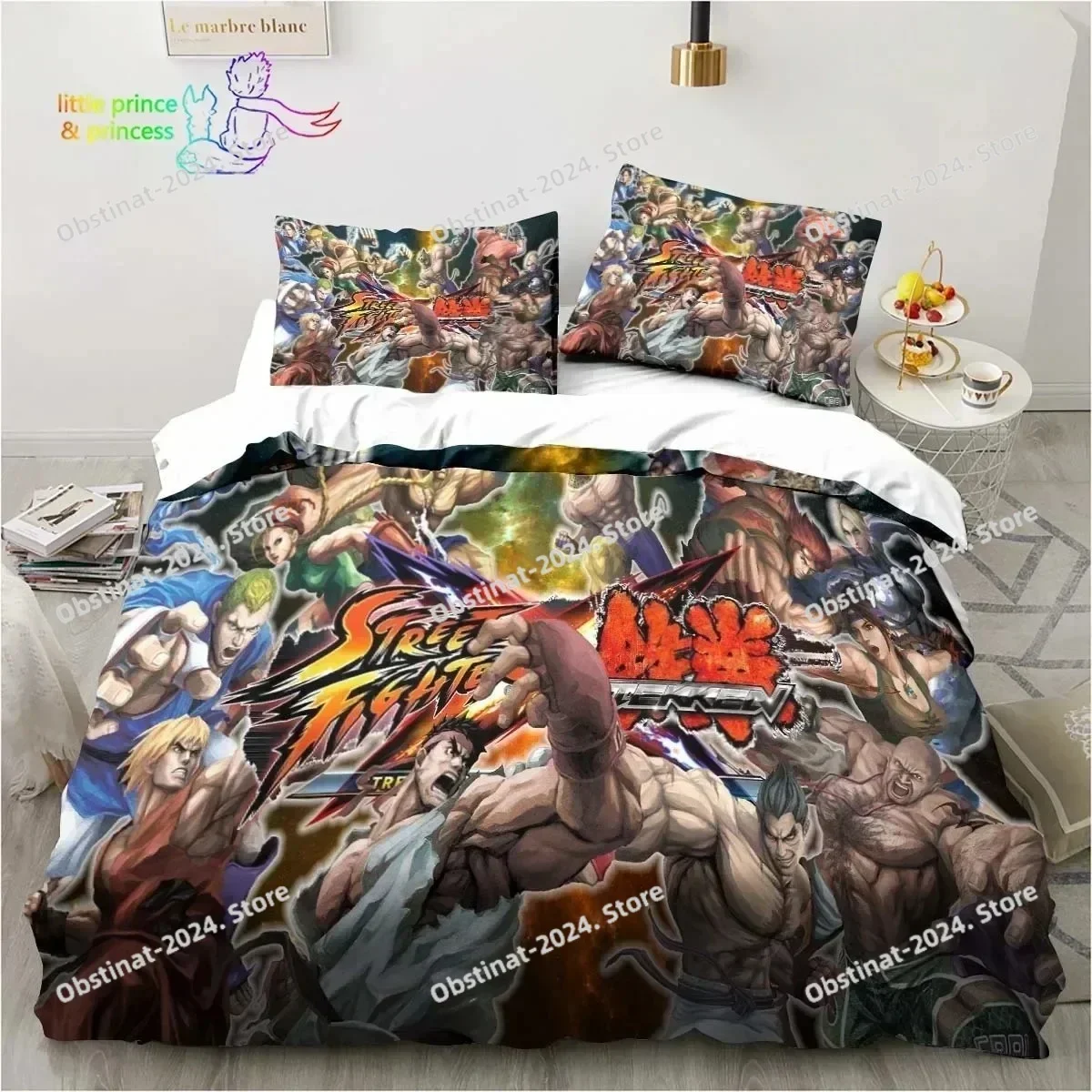 Street Fighter Bedding Set Printed Comforter Duvet Cover Pillow Case 3 Pieces Set Kids Adult Size Retro Game Gamer Bedding Gift