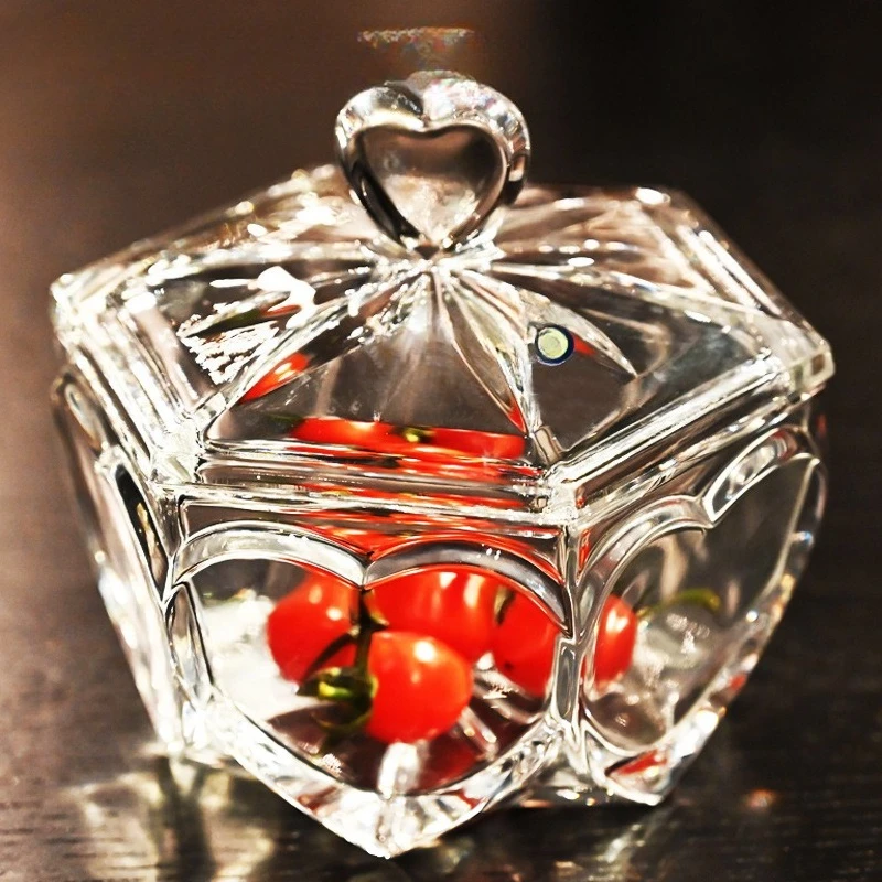Household crystal glass small candy cup with lid