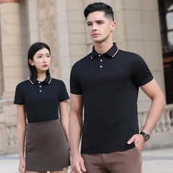 2023 Summer New Waiter Shirt Logo 60% Cotton Restaurant Server Polo Shirts for Women Men Coffee Hotel Bar Food Work Uniforms