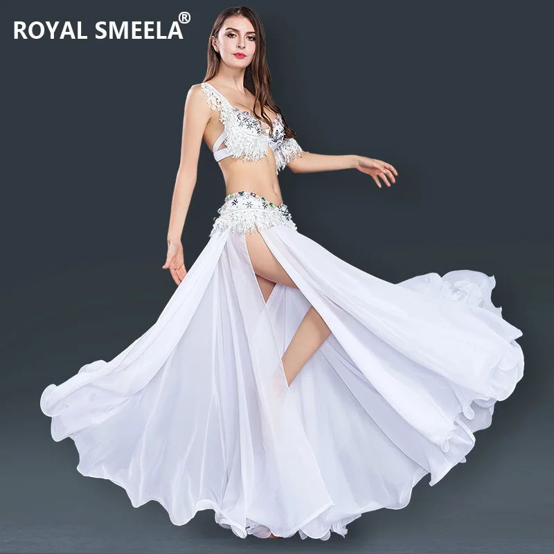 Sexy Oriental belly dance costumes set belly dancing clothes white belly dancing dress Bra Belt Skirt 3pcs suit belly dance set