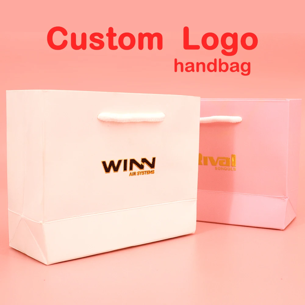 Paper Handbags with Custom Printed Logo Names Brandmark for Wedding Company Anniversary Valentine Birthday Gift Bag Packing 6Pcs