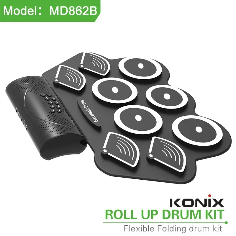 KONIX wholesale drum pad roll up  kit electronic  set bateria electronica kids toys musical instruments