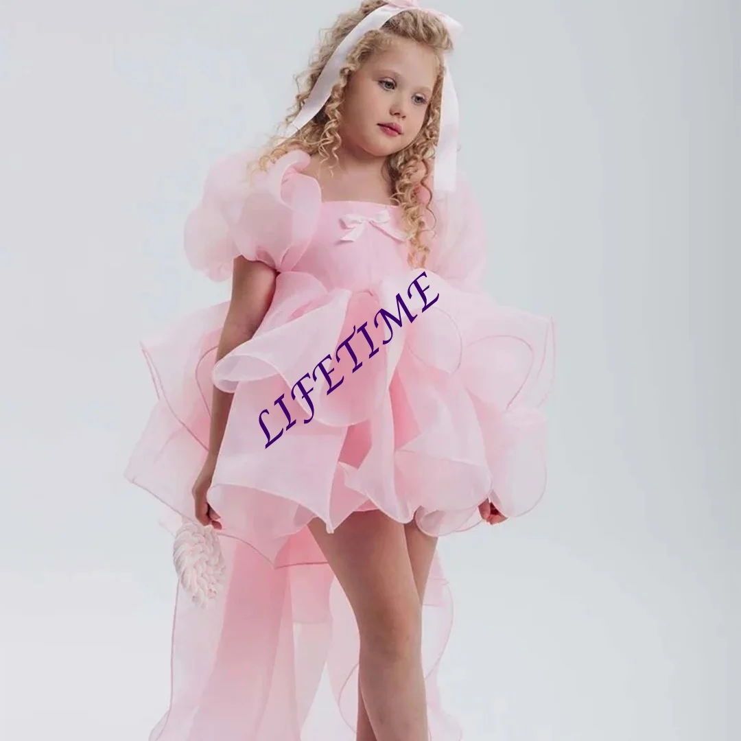 Vierkante hals lieverd meisje jurken plooi roze bruiloft jurk voor kinderen meisjes prom jassen aangepast